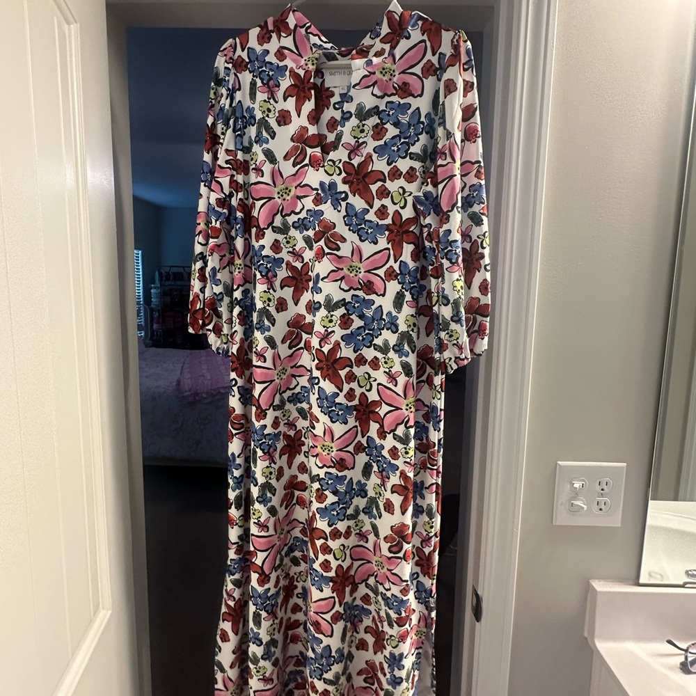 Blue and Red Casual Long Sleeve Sundress